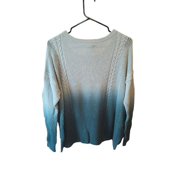 American Eagle Blue Ombre Cable Knit Sweater Size Large Pullover Crotched - Picture 8 of 15